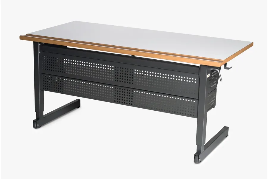 Doppel-Schulpult NEPTUN mit Tischblatt RAL 7047 und Gestell RAL 9007 von ADUKA