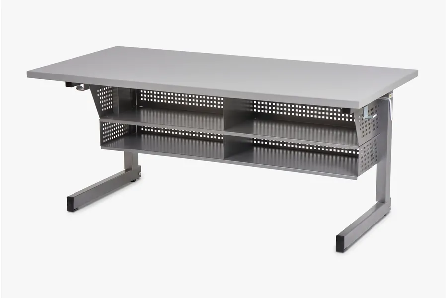 Doppel-Schulpult NEPTUN mit Tischblatt RAL 7047 und Gestell RAL 9007 von ADUKA