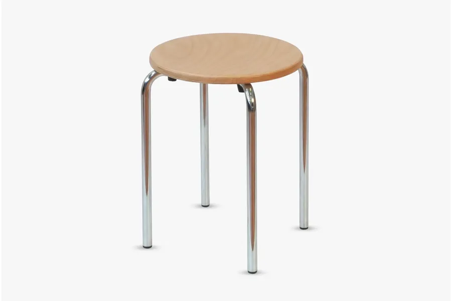 Hocker HELIKE mit naturlackiertem Sitz aus Buche und verchromtem Gestell von ADUKA