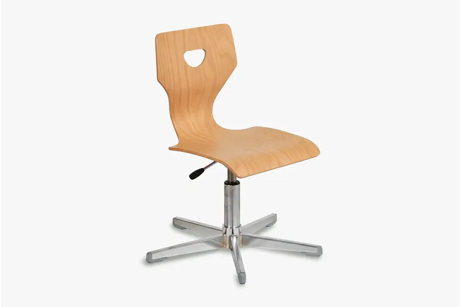 Schulstuhl JUPITER mit naturlackierter Sitzschale aus Buche und verchromtem Gestell von ADUKA