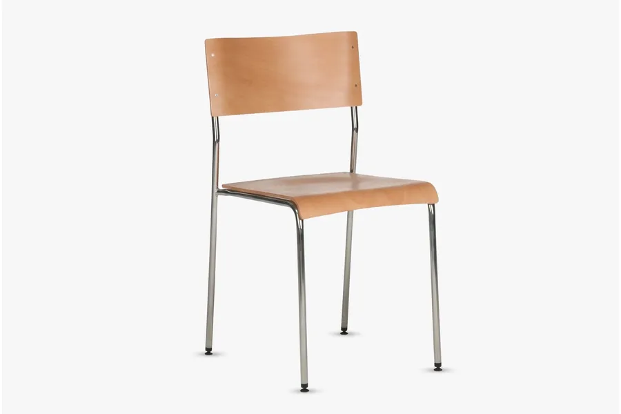 Stapelstuhl MELIDE mit Sitz aus Buche in Natur und verchromtem Gestell von ADUKA